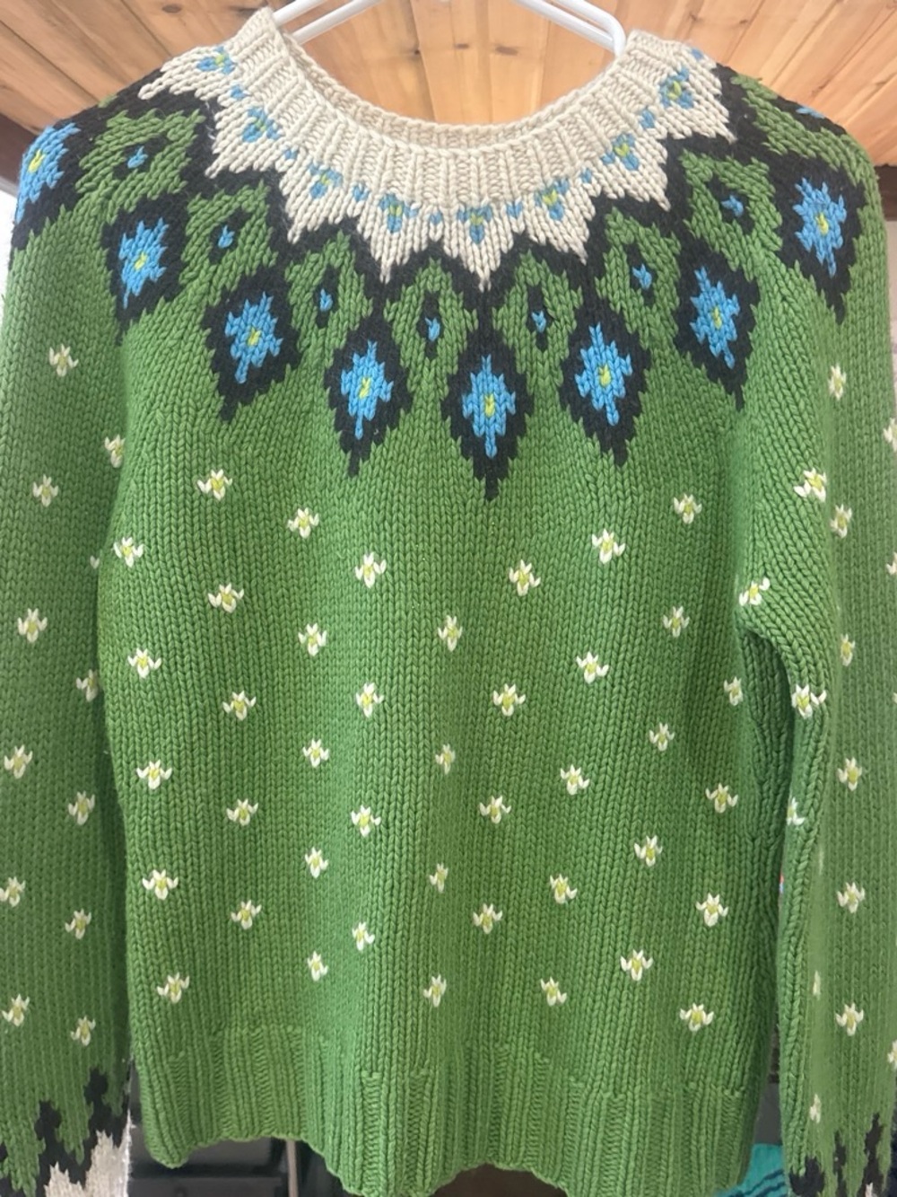 Vintage JCrew Fair Isle Green Nordic Yoke Sweater Size Medium